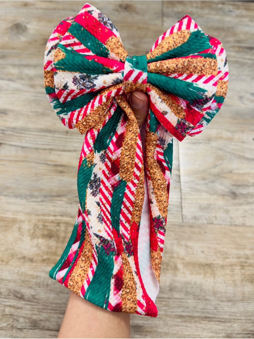 Baby Girl Christmas Big Bow Headband - Red Green White New Born to 3 Months